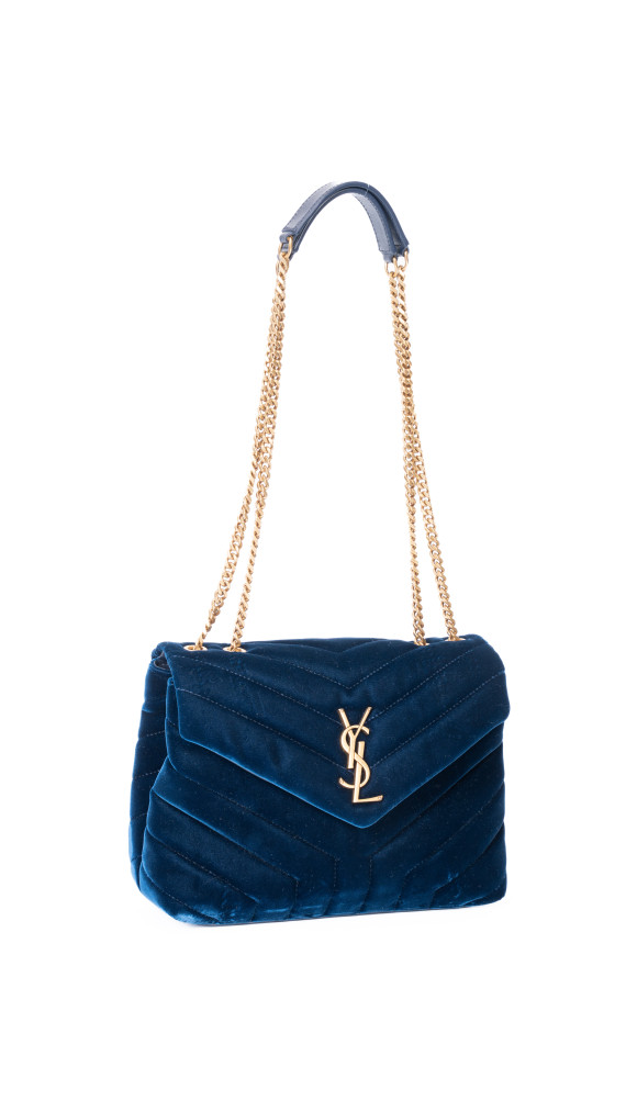 Saint Laurent Lou Lou Size Small Shoulder Bag i blå velur med gull hardware