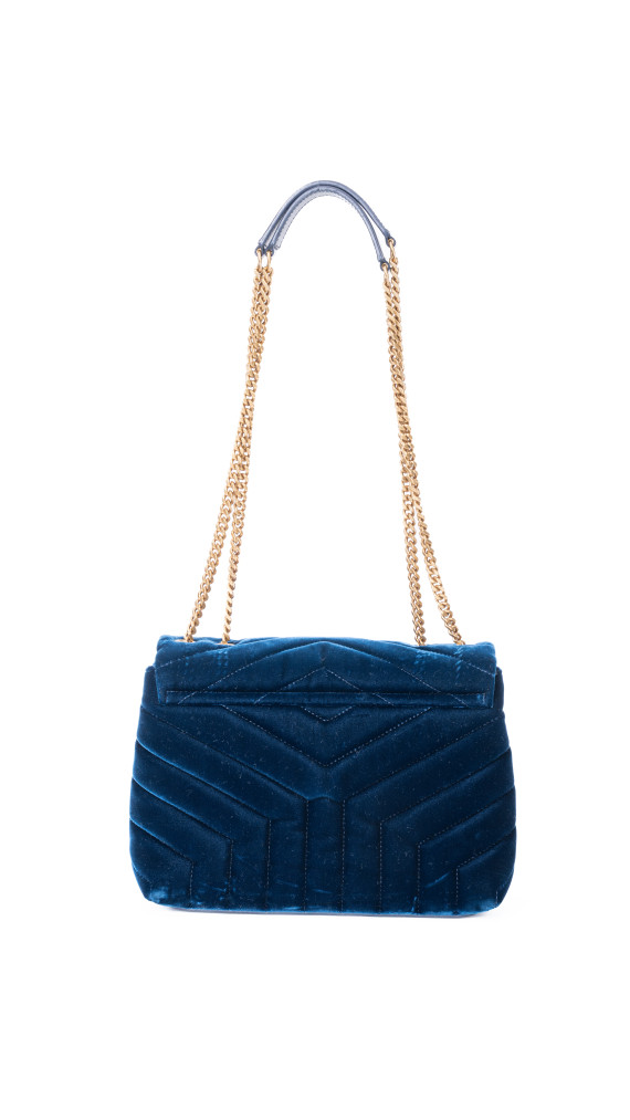 Saint Laurent Lou Lou Size Small Shoulder Bag i blå velur med gull hardware