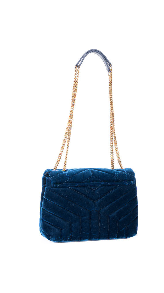 Saint Laurent Lou Lou Size Small Shoulder Bag i blå velur med gull hardware