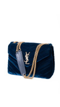 Saint Laurent Lou Lou Size Small Shoulder Bag i blå velur med gull hardware