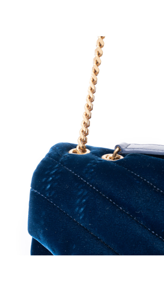 Saint Laurent Lou Lou Size Small Shoulder Bag i blå velur med gull hardware