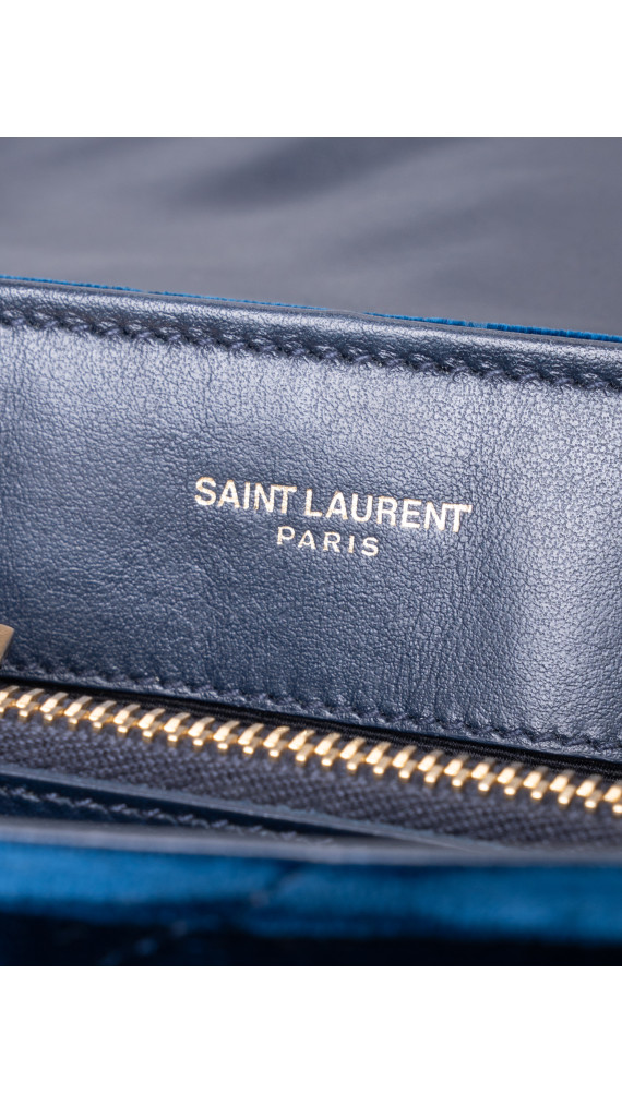 Saint Laurent Lou Lou Size Small Shoulder Bag i blå velur med gull hardware