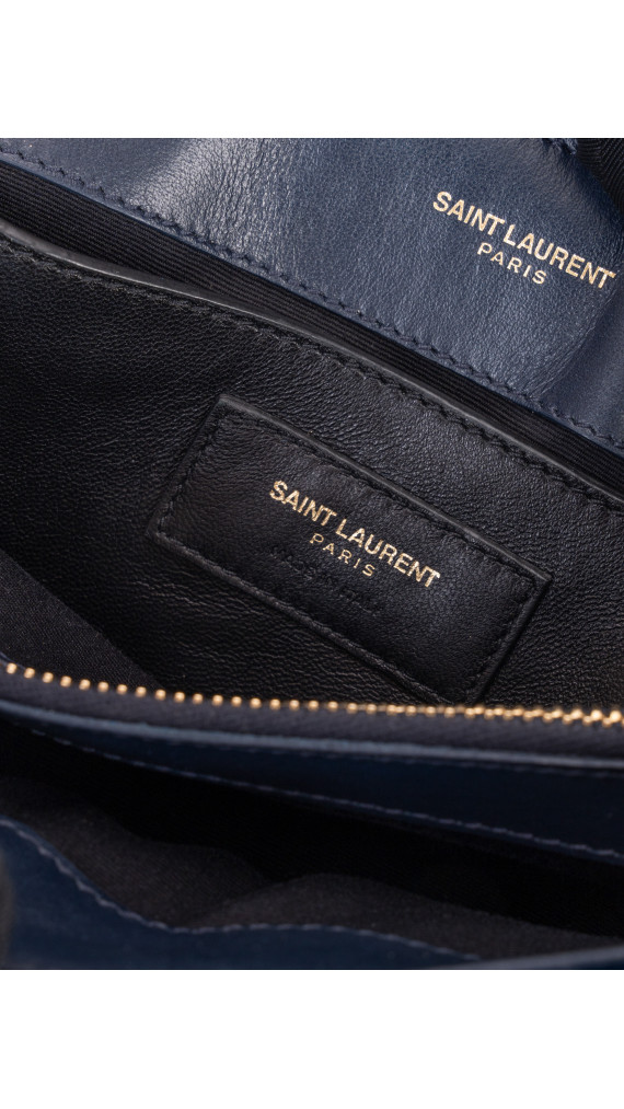 Saint Laurent Lou Lou Size Small Shoulder Bag i blå velur med gull hardware