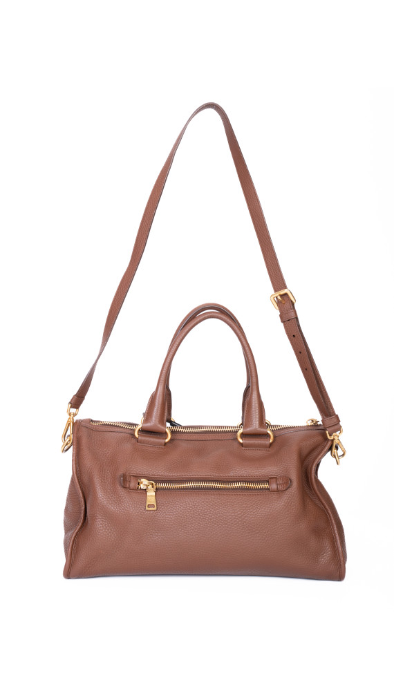 Prada Vitello Daino Tote Bag i brun skinn