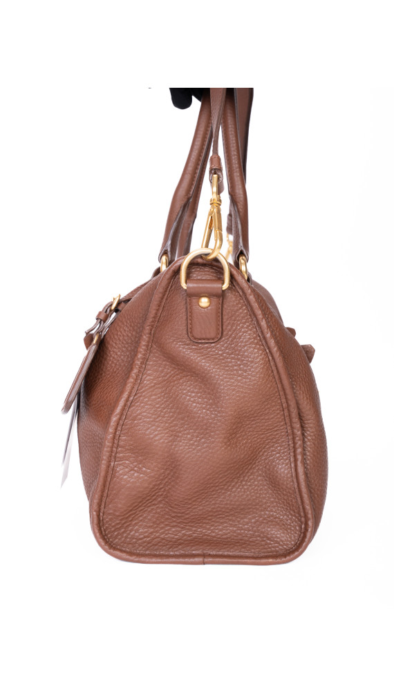 Prada Vitello Daino Tote Bag i brun skinn