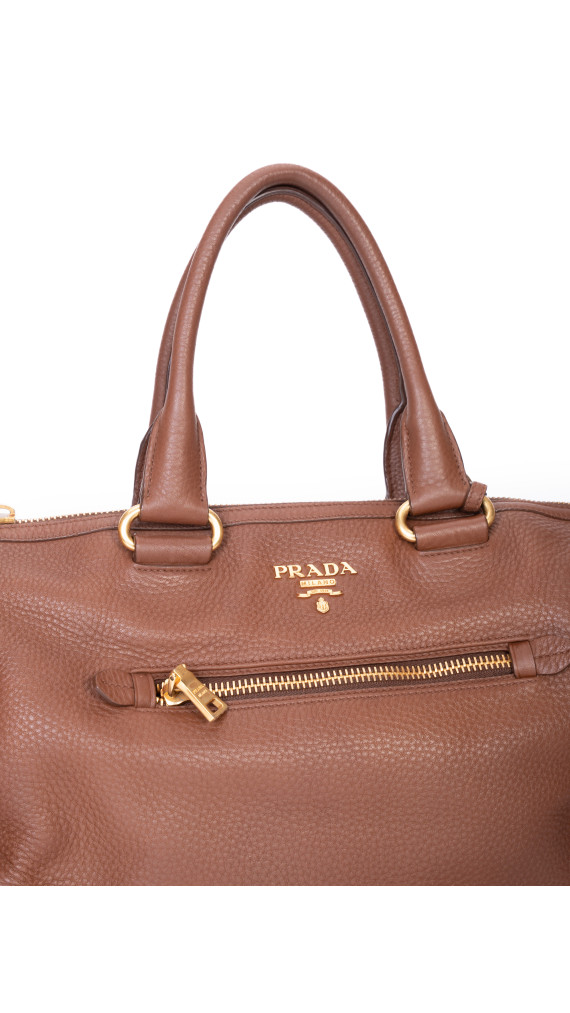 Prada Vitello Daino Tote Bag i brun skinn