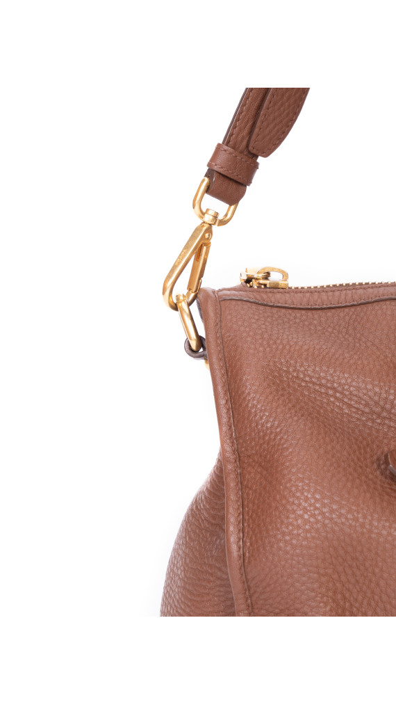 Prada Vitello Daino Tote Bag i brun skinn