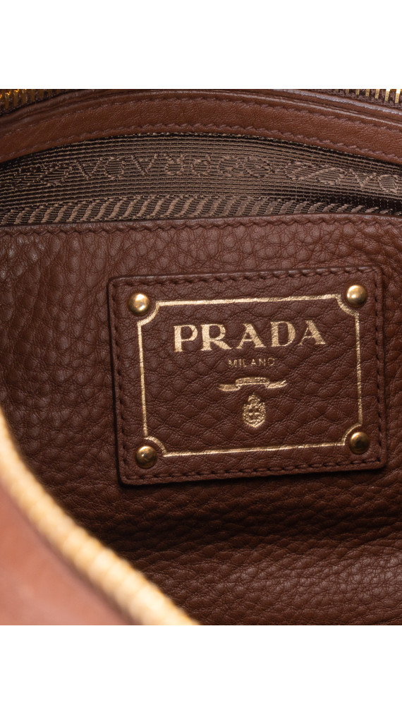Prada Vitello Daino Tote Bag i brun skinn
