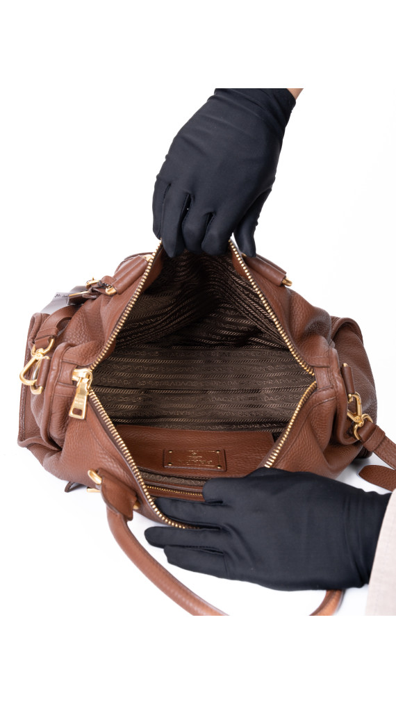 Prada Vitello Daino Tote Bag i brun skinn