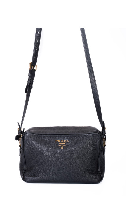 Prada Camera Bag Black Vitello Phenix Leather