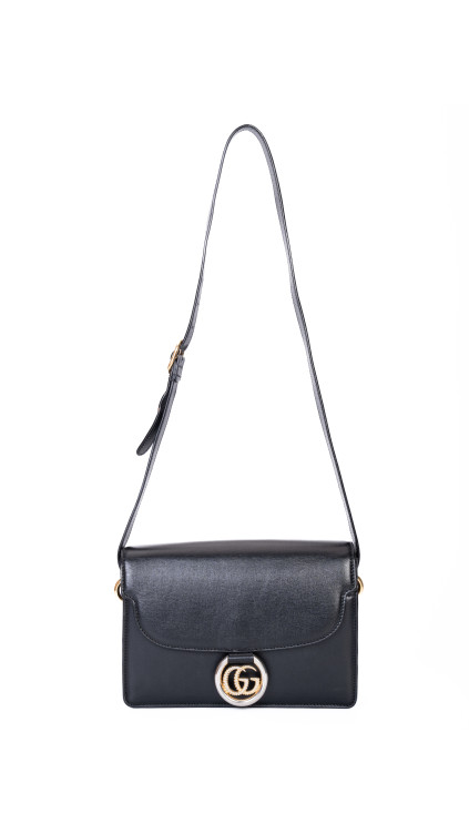 Gucci GG Logo Plaque Shoulder Bag - Black