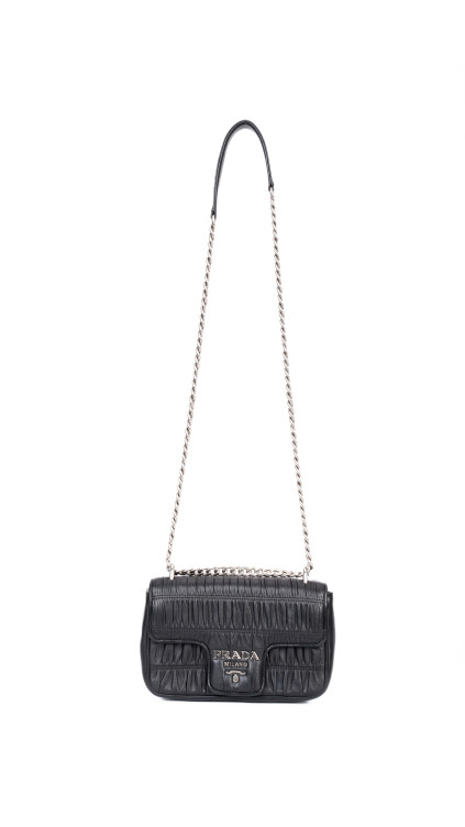 Prada Gaufre Nappa Chain Shoulder Bag Black