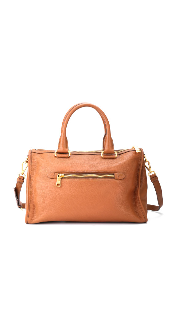Prada Vitello Daino Front Zip Tote Shoulder Bag Cognac