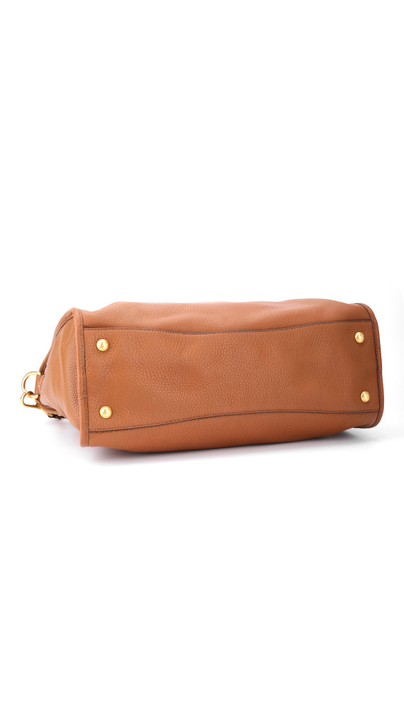 Prada Vitello Daino Front Zip Tote Shoulder Bag Cognac