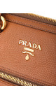 Prada Vitello Daino Front Zip Tote Shoulder Bag Cognac