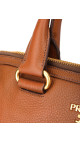 Prada Vitello Daino Front Zip Tote Shoulder Bag Cognac