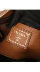 Prada Vitello Daino Front Zip Tote Shoulder Bag Cognac