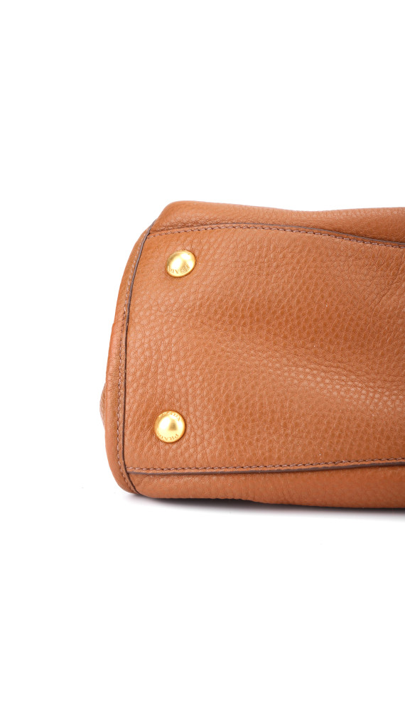 Prada Vitello Daino Front Zip Tote Shoulder Bag Cognac
