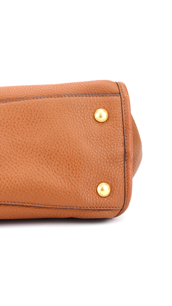 Prada Vitello Daino Front Zip Tote Shoulder Bag Cognac