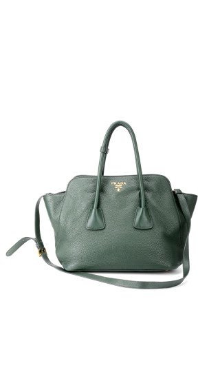 Prada Vitello Daino Tote Shoulder Bag Green