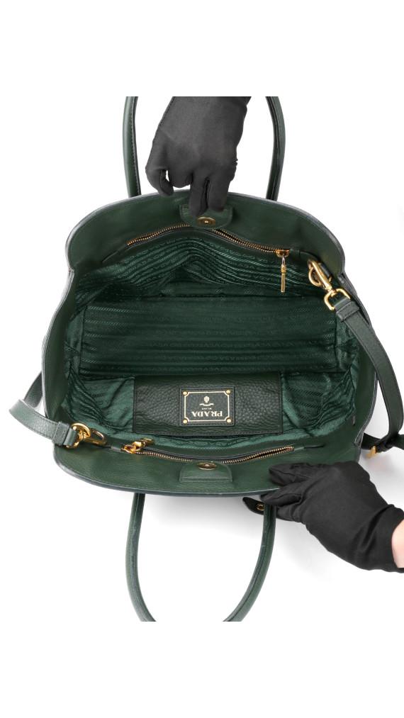 Prada Vitello Daino Tote Shoulder Bag Green