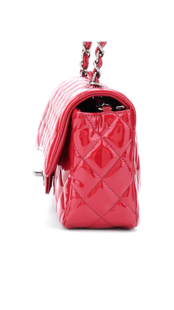 Chanel Classic Mini Single Flap Bag Dark Red i Patent Leather
