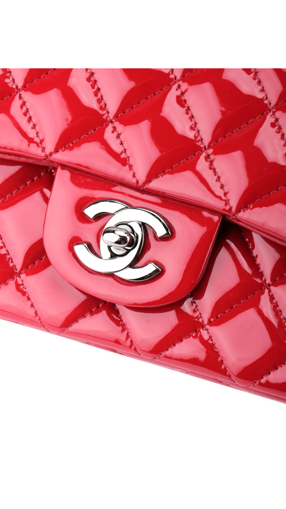 Chanel Classic Mini Single Flap Bag Dark Red i Patent Leather