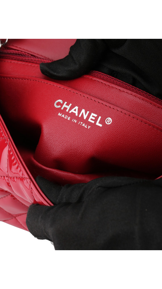 Chanel Classic Mini Single Flap Bag Dark Red i Patent Leather