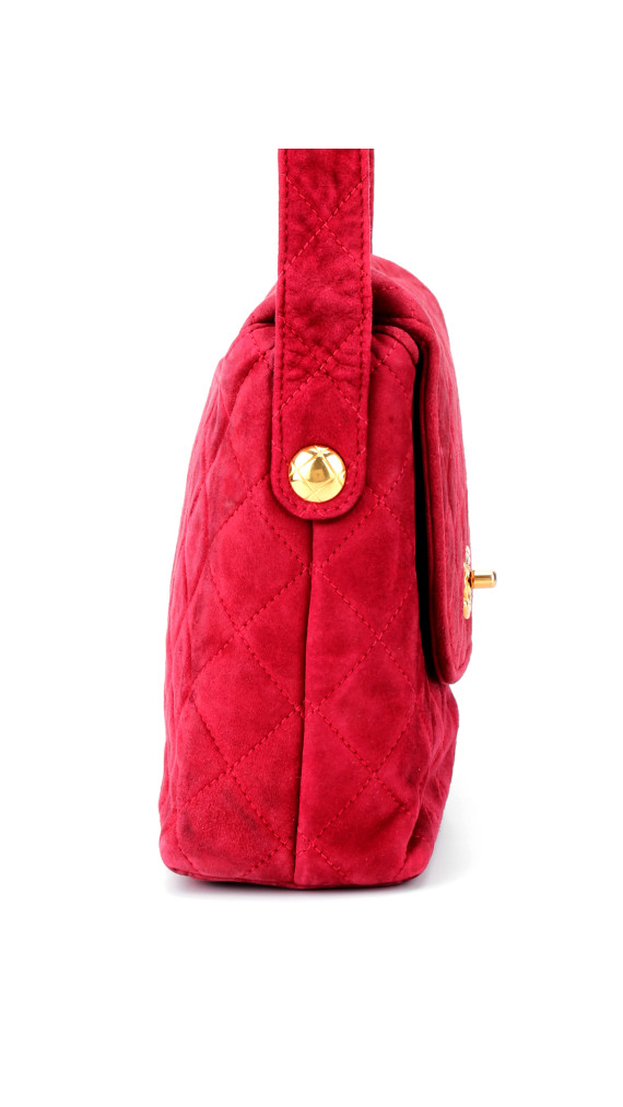 Chanel Single Flap Shoulder Bag Red Suede