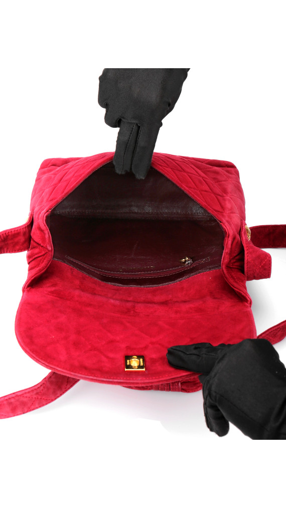 Chanel Single Flap Shoulder Bag Red Suede