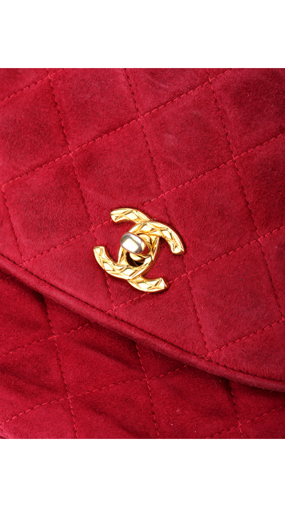 Chanel Single Flap Shoulder Bag Red Suede