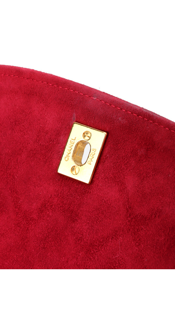 Chanel Single Flap Shoulder Bag Red Suede