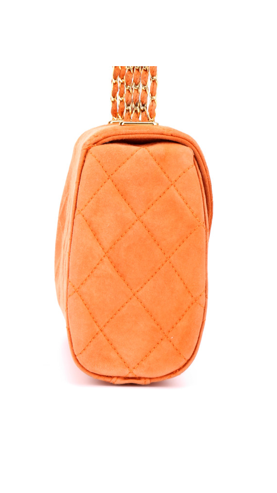 Chanel Single Flap Bag Orange Suede