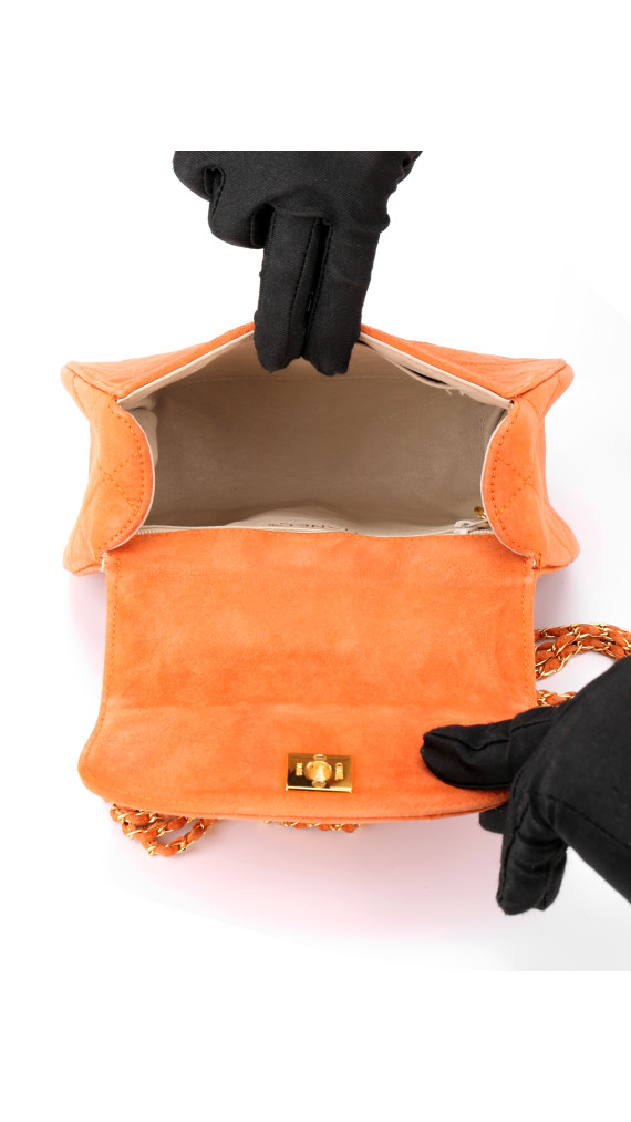 Chanel Single Flap Bag Orange Suede