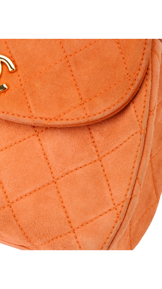 Chanel Single Flap Bag Orange Suede