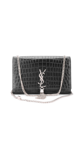 Saint Laurent Kate Tassel Bag Black Croc Embossed Leather