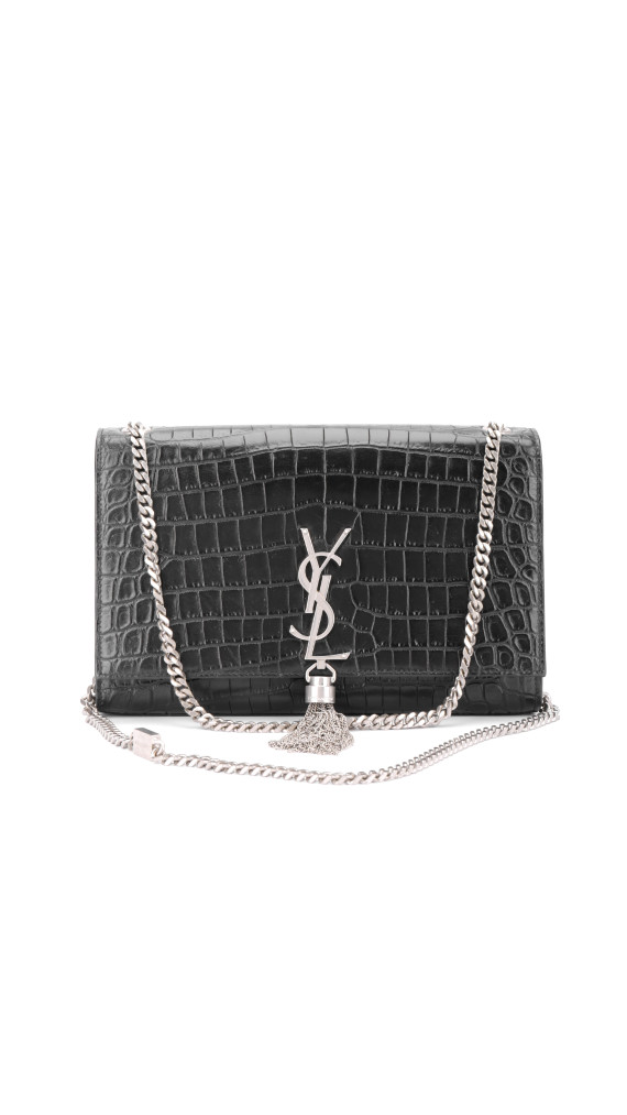 Saint Laurent Kate Tassel Bag Black Croc Embossed Leather