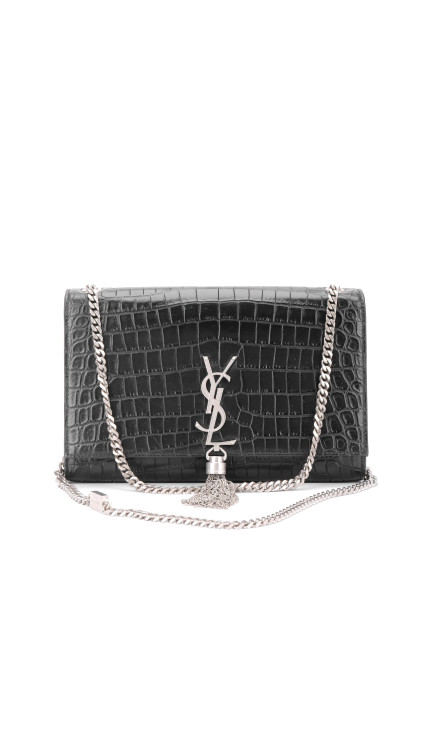 Saint Laurent Kate Tassel Bag Black Croc Embossed Leather