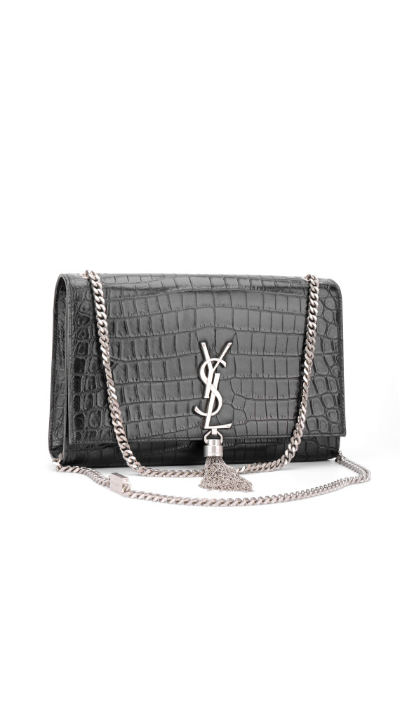 Saint Laurent Kate Tassel Bag Black Croc Embossed Leather