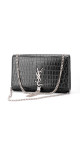Saint Laurent Kate Tassel Bag Black Croc Embossed Leather