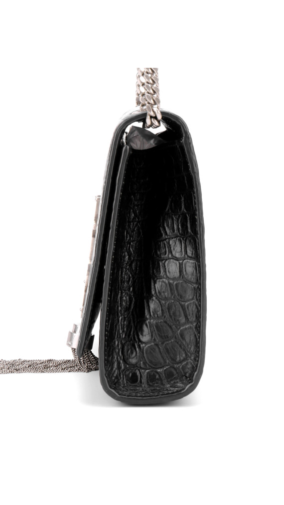 Saint Laurent Kate Tassel Bag Black Croc Embossed Leather
