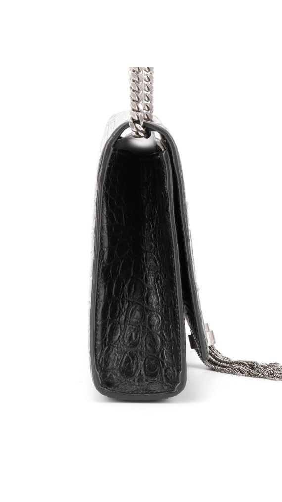 Saint Laurent Kate Tassel Bag Black Croc Embossed Leather