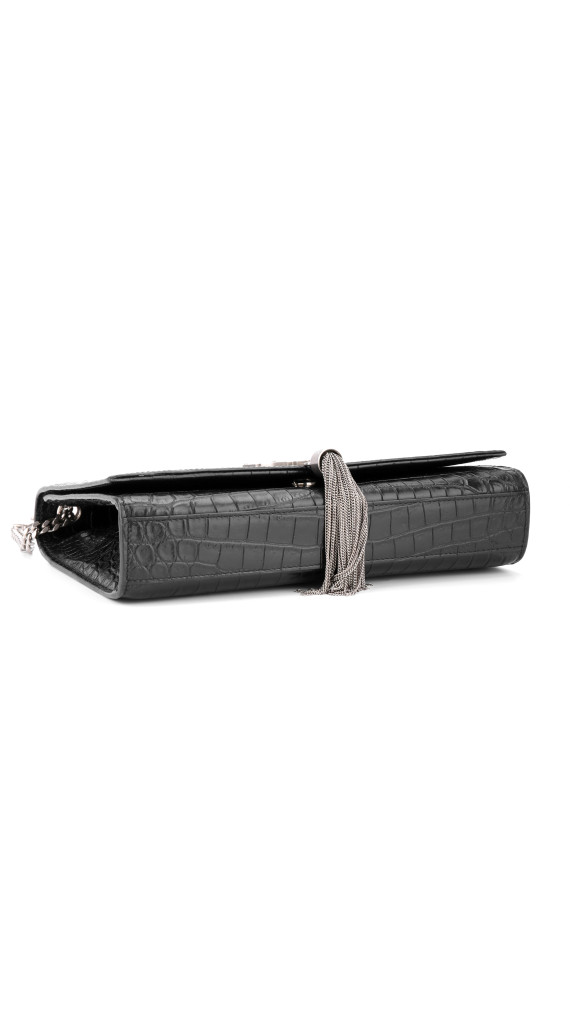 Saint Laurent Kate Tassel Bag Black Croc Embossed Leather