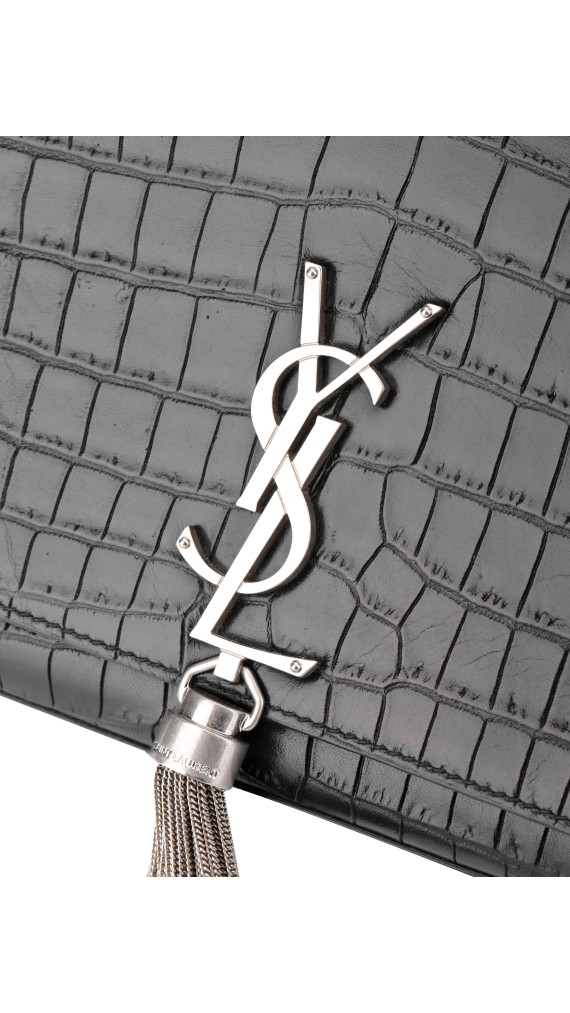 Saint Laurent Kate Tassel Bag Black Croc Embossed Leather