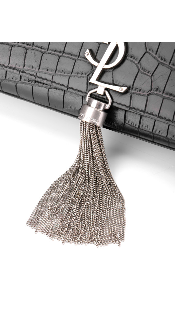 Saint Laurent Kate Tassel Bag Black Croc Embossed Leather
