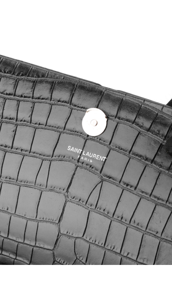 Saint Laurent Kate Tassel Bag Black Croc Embossed Leather