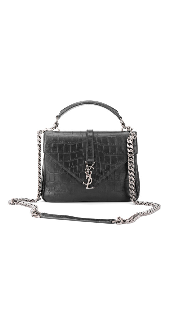 Saint Laurent College Medium Black Croc Embossed Leather