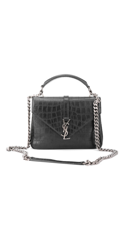 Saint Laurent College Medium Black Croc Embossed Leather