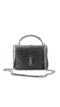 Saint Laurent College Medium Black Croc Embossed Leather