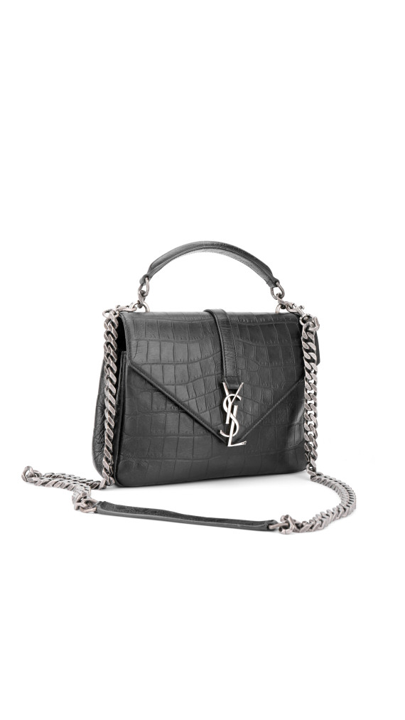 Saint Laurent College Medium Black Croc Embossed Leather